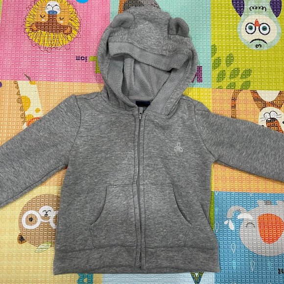 BABY GAP BOY or GIRL GREY BEAR EARS SWEATER FUZZY WARM ZIPPER 6-12 Months - Picture 1 of 3